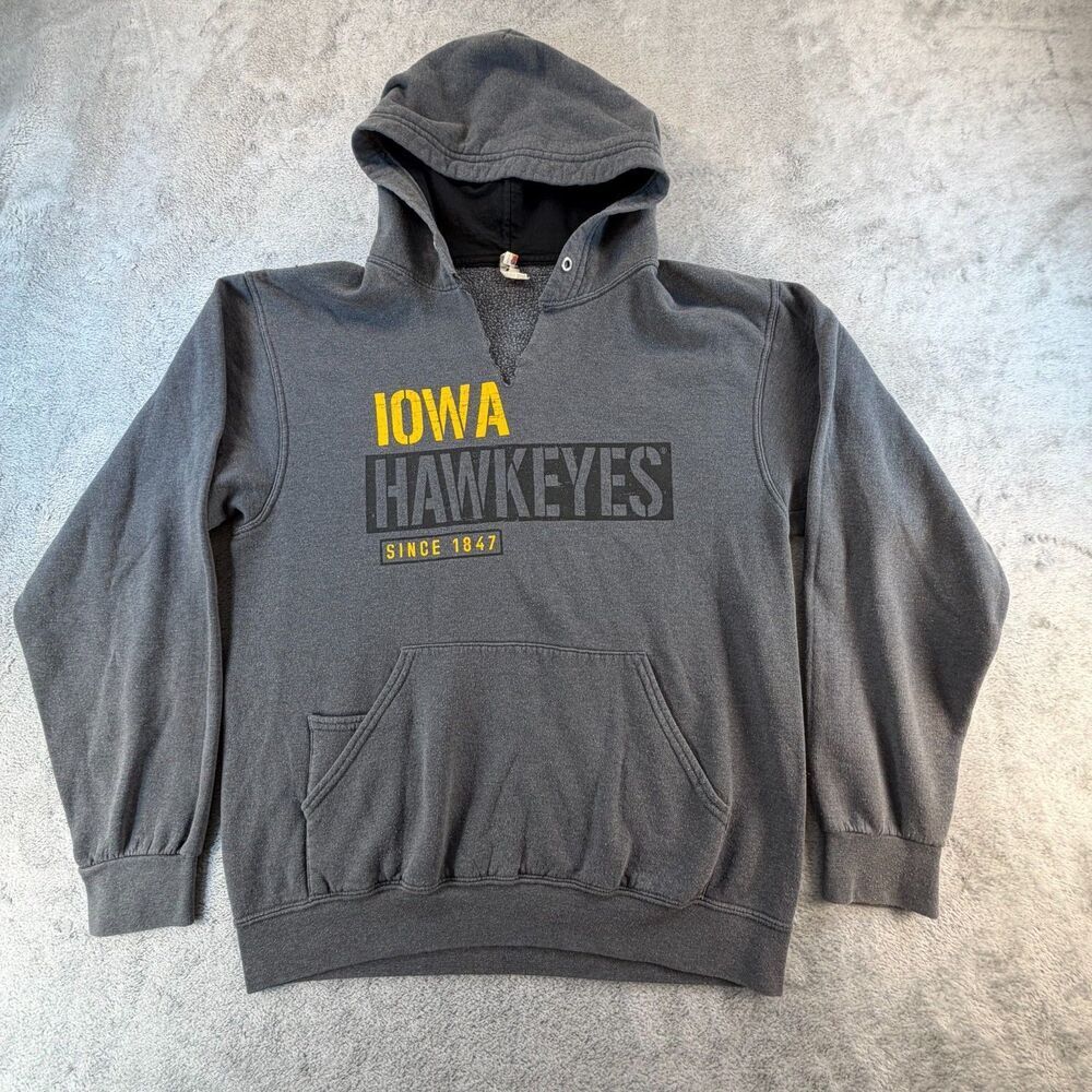 Iowa Hawkeyes Hoodie Sweatshirt Mens Medium Gray Pullover Hooded NCAA Since 1847